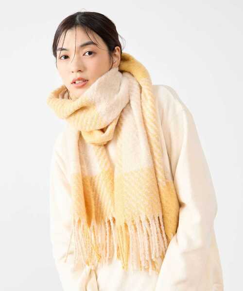 MELROSE claire(メルローズ クレール)の「【ふんわりループヤーンチェックストール】(マフラー・レディース・ライトブルー/イエロー・FREE)」の8枚目の写真