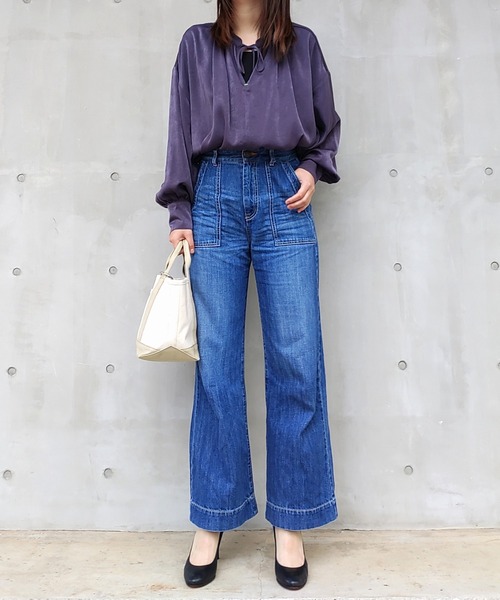 Q（キュー）の「2wayボリューム袖ブラウス（シャツ/ブラウス・レディース・ネイビー/ホワイト・MEDIUM）」の21枚目の写真