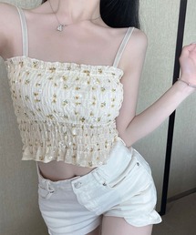Lace Ladies | カラフル フラワー シャーリング カップ付き キャミソール(キャミソール)