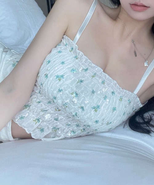 Lace Ladies（レースレディース）の「カラフル フラワー シャーリング カップ付き キャミソール（キャミソール・レディース・ブルー/イエロー/グリーン/ピンク・FREE）」の22枚目の写真