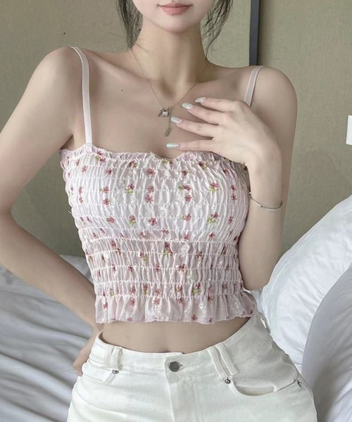 Lace Ladies（レースレディース）の「カラフル フラワー シャーリング カップ付き キャミソール（キャミソール・レディース・ブルー/イエロー/グリーン/ピンク・FREE）」の19枚目の写真