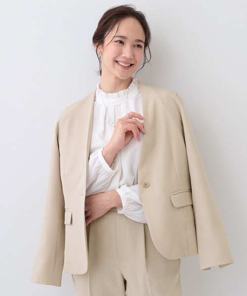 DRESKIP（ドレスキップ）の「【S-LL/セットアップ可/通勤/セレモニー】ノーカラージャケット（ノーカラージャケット・レディース・ベージュ/グレー/ブラック・04/03/02/01）」の3枚目の写真