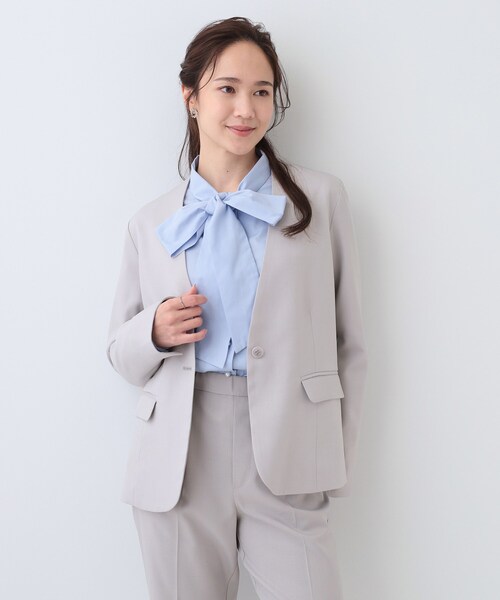 DRESKIP（ドレスキップ）の「【S-LL/セットアップ可/通勤/セレモニー】ノーカラージャケット（ノーカラージャケット・レディース・ベージュ/グレー/ブラック・04/03/02/01）」の4枚目の写真