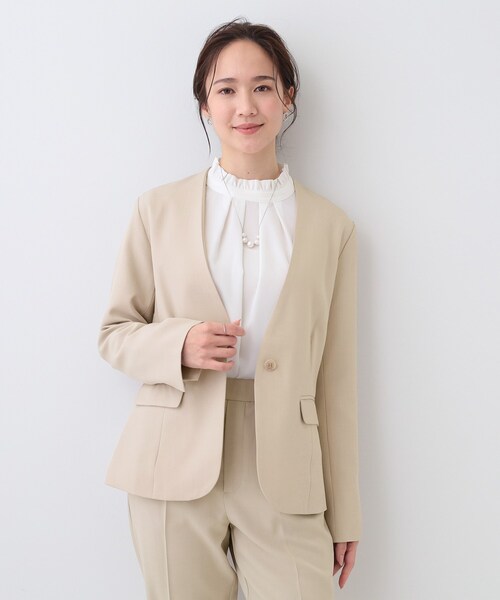 DRESKIP（ドレスキップ）の「【S-LL/セットアップ可/通勤/セレモニー】ノーカラージャケット（ノーカラージャケット・レディース・ベージュ/グレー/ブラック・04/03/02/01）」の12枚目の写真