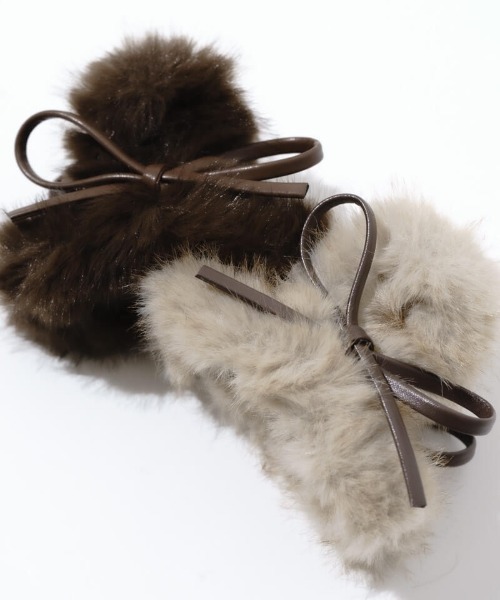 flower（フラワー）の「ファーリボンクリップ（バレッタ/ヘアクリップ・レディース・ブラウン/アイボリー・FREE）」の6枚目の写真