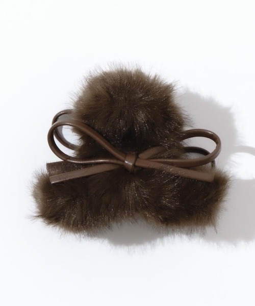 flower（フラワー）の「ファーリボンクリップ（バレッタ/ヘアクリップ・レディース・ブラウン/アイボリー・FREE）」の5枚目の写真