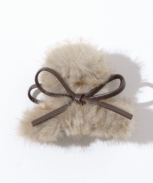 flower（フラワー）の「ファーリボンクリップ（バレッタ/ヘアクリップ・レディース・ブラウン/アイボリー・FREE）」の10枚目の写真