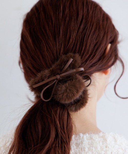 flower（フラワー）の「ファーリボンクリップ（バレッタ/ヘアクリップ・レディース・ブラウン/アイボリー・FREE）」の11枚目の写真