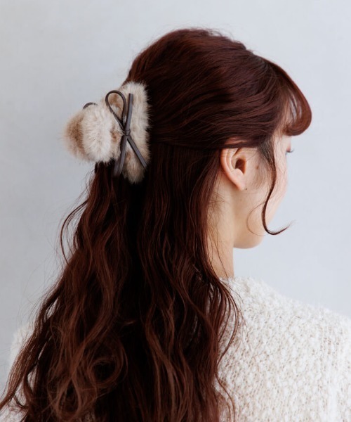 flower（フラワー）の「ファーリボンクリップ（バレッタ/ヘアクリップ・レディース・ブラウン/アイボリー・FREE）」の15枚目の写真