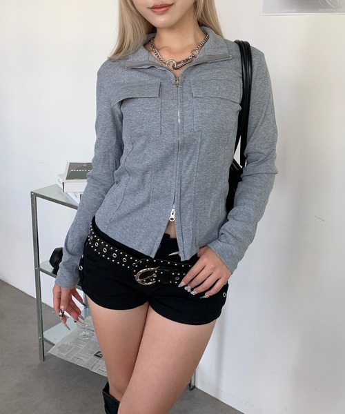 lilful（リルフル）の「ダブルジップ スリムライン フロントポケットデザイントップス（Tシャツ/カットソー・レディース・グレー・M/L）」の19枚目の写真