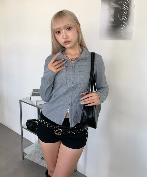 lilful（リルフル）の「ダブルジップ スリムライン フロントポケットデザイントップス（Tシャツ/カットソー・レディース・グレー・M/L）」の20枚目の写真