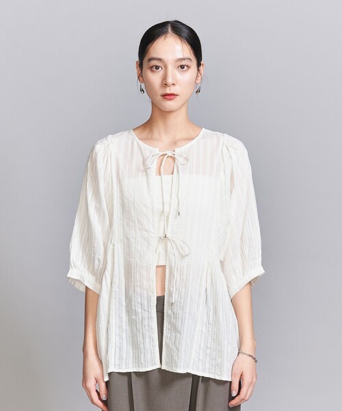 ユナイテッドアローズ UNITED ARROWS リボンブラウス ホワイト セール】バックスリットリボン ブラウス（シャツ/ブラウス