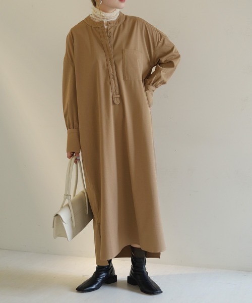 Bab（バブ）の「パイピングシャツワンピース（シャツワンピース・レディース・ブラウン/ベージュ・MEDIUM）」の2枚目の写真