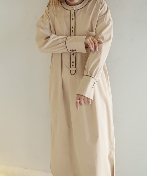 Bab（バブ）の「パイピングシャツワンピース（シャツワンピース・レディース・ブラウン/ベージュ・MEDIUM）」の10枚目の写真