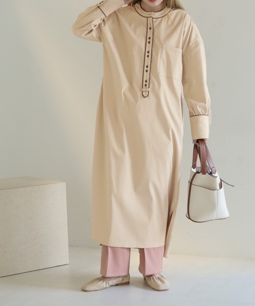 Bab（バブ）の「パイピングシャツワンピース（シャツワンピース・レディース・ブラウン/ベージュ・MEDIUM）」の21枚目の写真