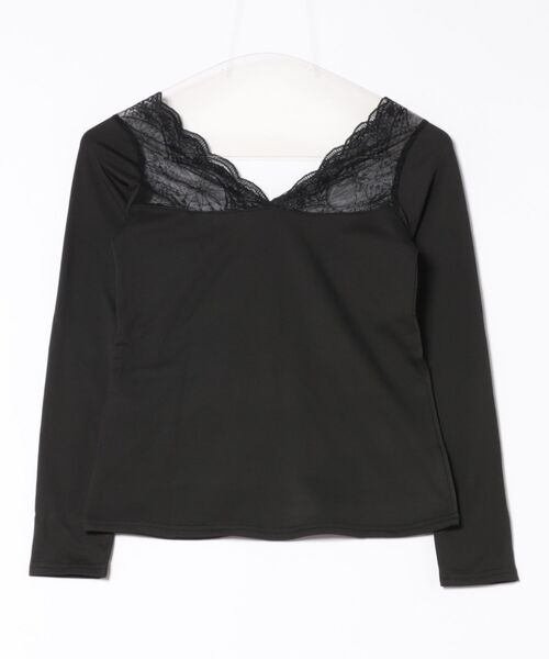 Coo+i(クーイ)の「長袖レース切り替えVネックインナー 裏起毛(Tシャツ/カットソー・レディース・ブラック/ホワイト・M/XL)」の3枚目の写真