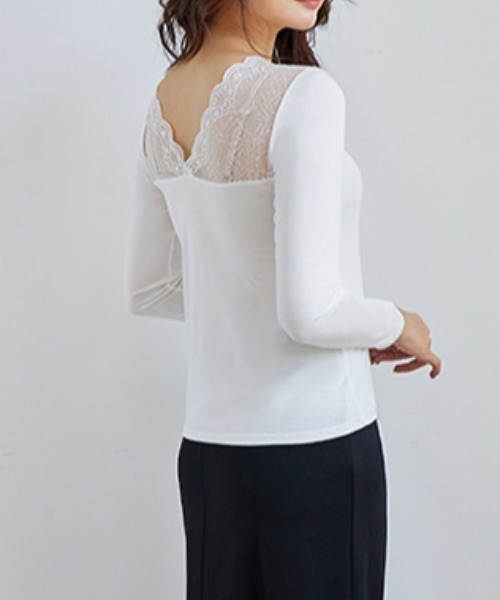 Coo+i(クーイ)の「長袖レース切り替えVネックインナー 裏起毛(Tシャツ/カットソー・レディース・ブラック/ホワイト・M/XL)」の10枚目の写真