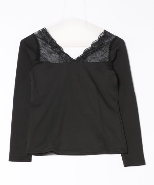 Coo+i(クーイ)の「長袖レース切り替えVネックインナー 裏起毛(Tシャツ/カットソー・レディース・ブラック/ホワイト・M/XL)」の15枚目の写真