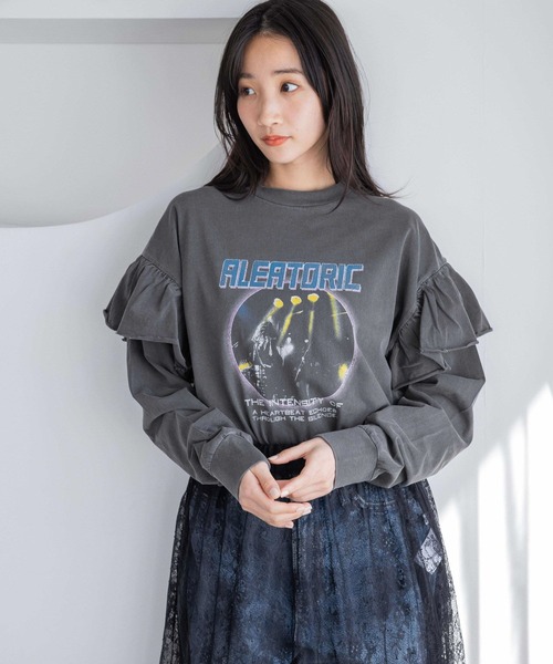 LOWRYS FARM（ローリーズファーム）の「フリルバンドＴＬＳ　 308680（Tシャツ/カットソー・レディース・グレー/オフホワイト・FREE）」の2枚目の写真