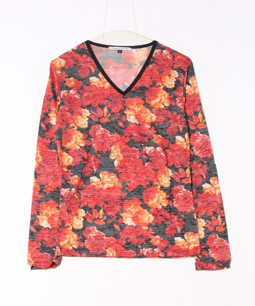 B.I.D.(ビーアイディー)の「《Growth by Grail》フラワープリントVネックL/S(Tシャツ/カットソー・メンズ・レッド/ブルー/ブラック・LARGE/MEDIUM)」の3枚目の写真