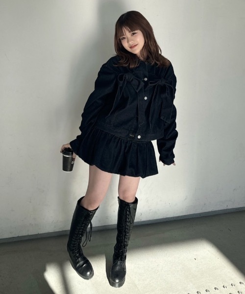 akane【M-L】デニムボリュームスカート バルーン サイドゴム楽ちん デニムスカート バルーンスカート ロングスカート レディース