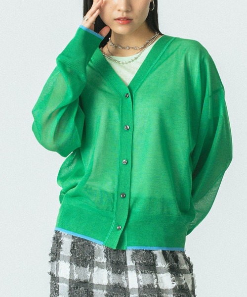 ROSE BUD（ローズバッド）の「SHEER V CARDIGAN（カーディガン/ボレロ・レディース・ブラック/グリーン・ONE SIZE）」の2枚目の写真