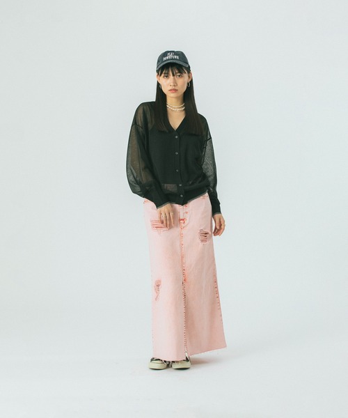 ROSE BUD（ローズバッド）の「SHEER V CARDIGAN（カーディガン/ボレロ・レディース・ブラック/グリーン・ONE SIZE）」の5枚目の写真