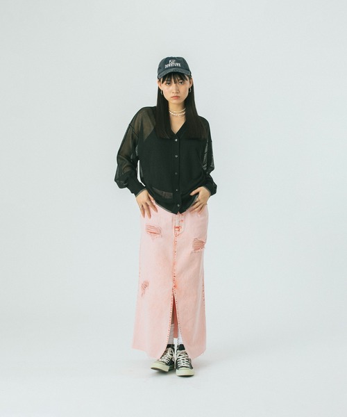 ROSE BUD（ローズバッド）の「SHEER V CARDIGAN（カーディガン/ボレロ・レディース・ブラック/グリーン・ONE SIZE）」の6枚目の写真