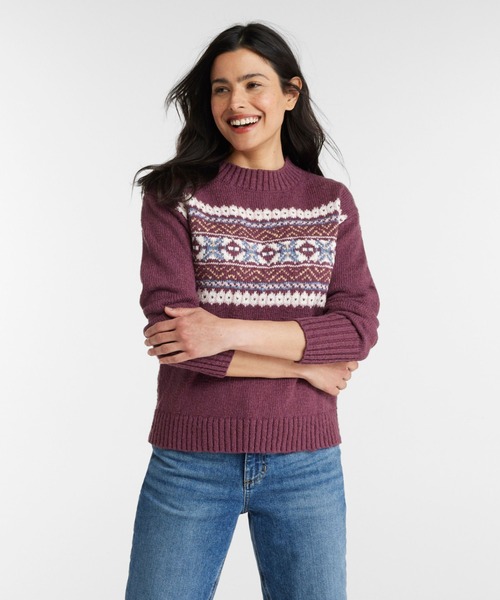 L.L. Bean ネイビー/レッド クルーネックセーター コットン・ラグ・セーター、クルーネック フェアアイル 米国フィット
