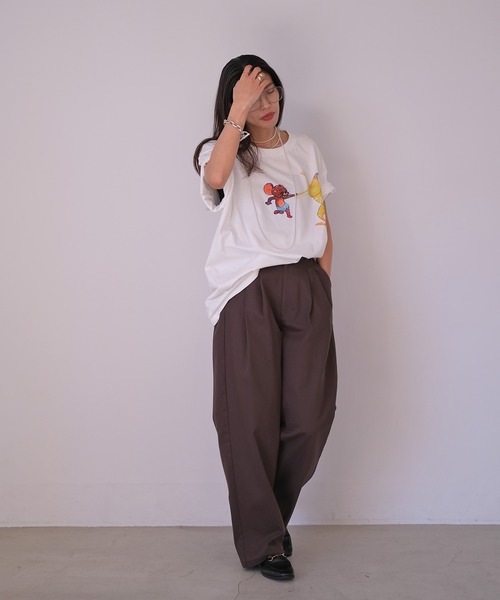 AKTE（アクテ）の「トム＆ジェリーTシャツ（Tシャツ/カットソー・レディース・ホワイト/ブラック・FREE）」の6枚目の写真