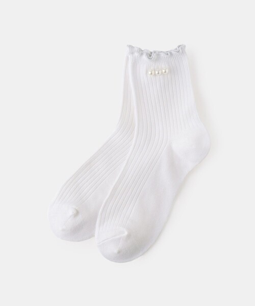 ROPE' PICNIC（ロペピクニック）の「【KIDS】パール付きショートソックス（ソックス/靴下・キッズ・ホワイト・FREE）」の2枚目の写真