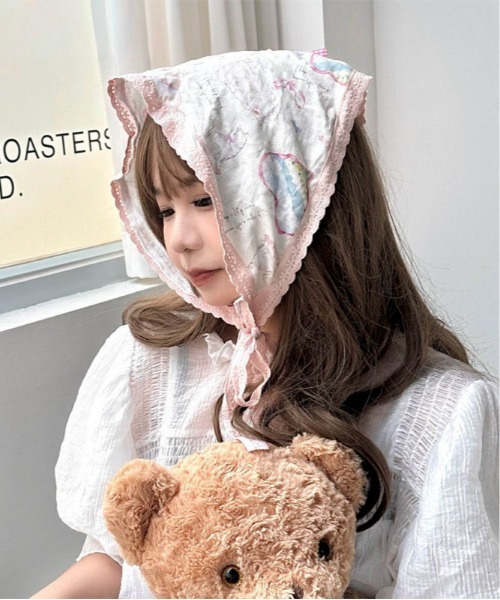SHEPP(シープ)の「わんちゃん ねこちゃん アニマル柄 レースバブーシュカ(その他ヘアアクセサリー・レディース・ブルー/ホワイト・F)」の1枚目の写真