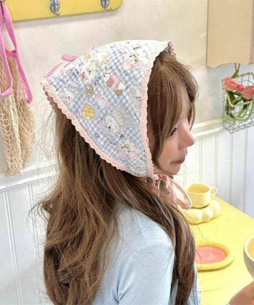 SHEPP(シープ)の「わんちゃん ねこちゃん アニマル柄 レースバブーシュカ(その他ヘアアクセサリー・レディース・ブルー/ホワイト・F)」の2枚目の写真