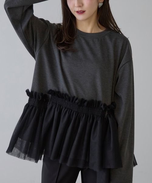 &. NOSTALGIA(アンドドットノスタルジア)の「【ZOZO限定】裾オーガンジー切替チュニック(Tシャツ/カットソー・レディース・グレー/ブラック・M)」の7枚目の写真