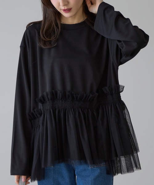 &. NOSTALGIA(アンドドットノスタルジア)の「【ZOZO限定】裾オーガンジー切替チュニック(Tシャツ/カットソー・レディース・グレー/ブラック・M)」の14枚目の写真