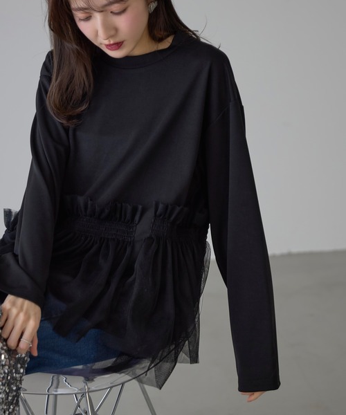 &. NOSTALGIA(アンドドットノスタルジア)の「【ZOZO限定】裾オーガンジー切替チュニック(Tシャツ/カットソー・レディース・グレー/ブラック・M)」の17枚目の写真