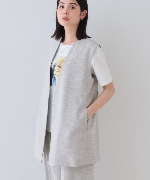 INDIVI(インディヴィ)の「【こなれSETUP】リネンライクジレジャケット(ベスト・レディース・チャコール/ネイビー/アイボリー系2/ライトグレー系3/ナチュラル・38/34/13/05/15 /03)」の1枚目の写真