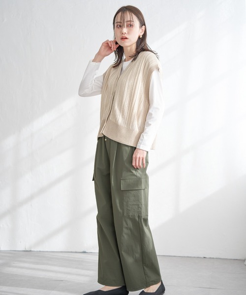 ikka（イッカ）の「リップストップカーゴパンツ（カーゴパンツ・レディース・ダークベージュ/ネイビー/オリーブ・L/M/S）」の13枚目の写真