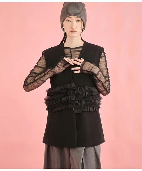 Settimissimo（セッティミッシモ）の「フロント ティアード フリル デザイン ジレ（ベスト・レディース・ブラック/ネイビー・FREE）」の3枚目の写真