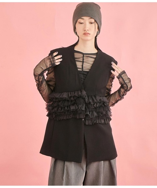 Settimissimo（セッティミッシモ）の「フロント ティアード フリル デザイン ジレ（ベスト・レディース・ブラック/ネイビー・FREE）」の4枚目の写真