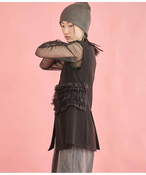 Settimissimo（セッティミッシモ）の「フロント ティアード フリル デザイン ジレ（ベスト・レディース・ブラック/ネイビー・FREE）」の6枚目の写真