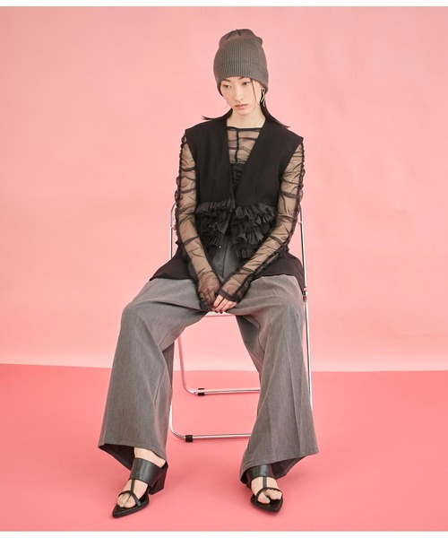 Settimissimo（セッティミッシモ）の「フロント ティアード フリル デザイン ジレ（ベスト・レディース・ブラック/ネイビー・FREE）」の7枚目の写真