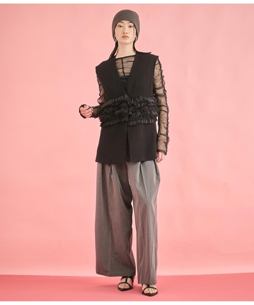 Settimissimo（セッティミッシモ）の「フロント ティアード フリル デザイン ジレ（ベスト・レディース・ブラック/ネイビー・FREE）」の9枚目の写真