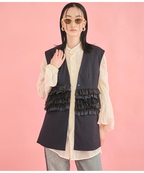 Settimissimo（セッティミッシモ）の「フロント ティアード フリル デザイン ジレ（ベスト・レディース・ブラック/ネイビー・FREE）」の11枚目の写真