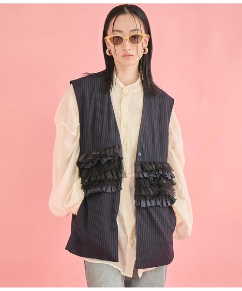 Settimissimo（セッティミッシモ）の「フロント ティアード フリル デザイン ジレ（ベスト・レディース・ブラック/ネイビー・FREE）」の12枚目の写真