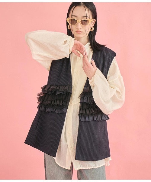 Settimissimo（セッティミッシモ）の「フロント ティアード フリル デザイン ジレ（ベスト・レディース・ブラック/ネイビー・FREE）」の13枚目の写真