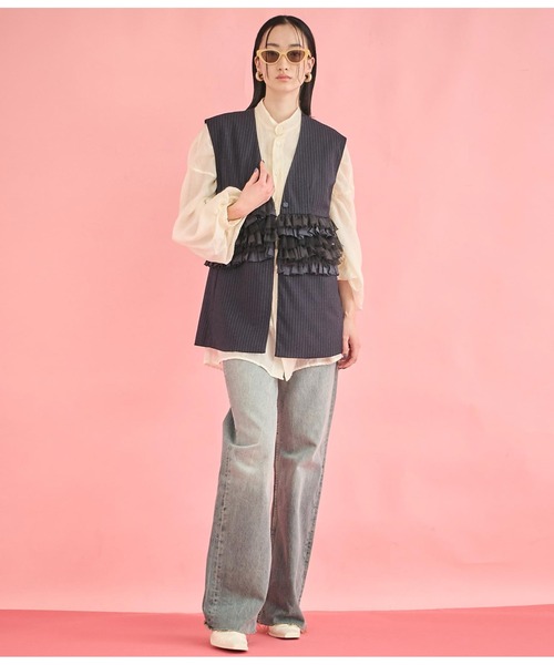 Settimissimo（セッティミッシモ）の「フロント ティアード フリル デザイン ジレ（ベスト・レディース・ブラック/ネイビー・FREE）」の16枚目の写真