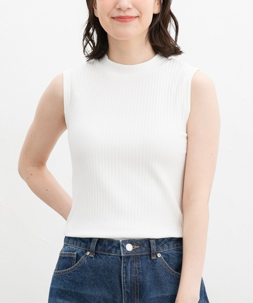 Honeys（ハニーズ）の「【ＵＶカット】ハイネックテレコタンク（タンクトップ・レディース・オフホワイト/ブルー/ライム/ブラック・LL/S/M/L）」の2枚目の写真