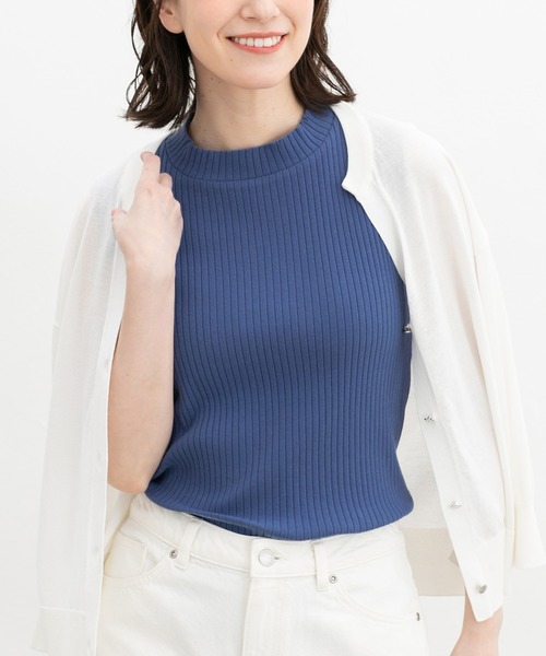 Honeys（ハニーズ）の「【ＵＶカット】ハイネックテレコタンク（タンクトップ・レディース・オフホワイト/ブルー/ライム/ブラック・LL/S/M/L）」の4枚目の写真