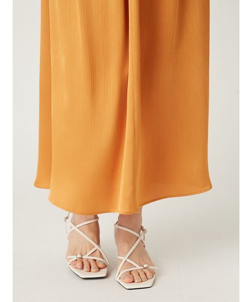 FRAY I.Dサテンタックフレアワンピース／ウォッシャブル　オレンジ　2サイズ FRAY I.Dサテンタックフレアワンピース／ウォッシャブル オレンジ 2